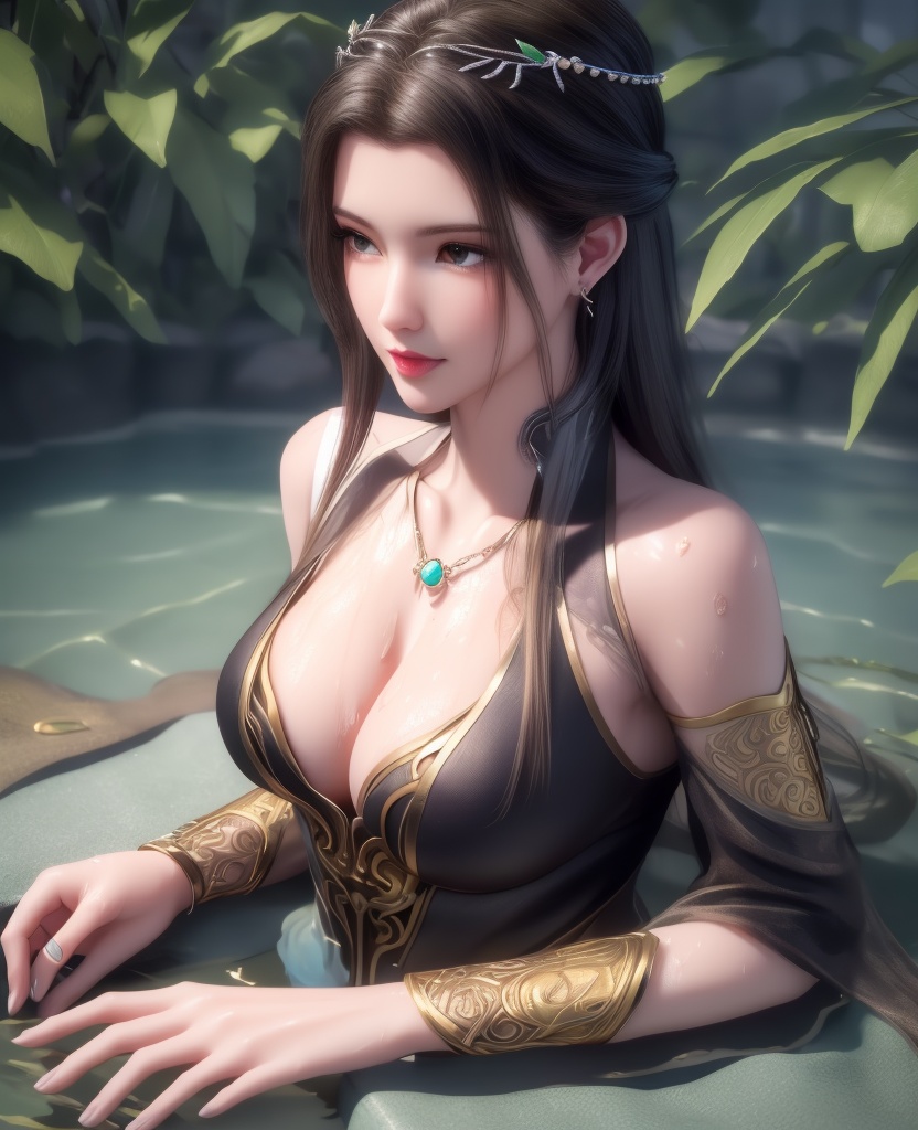 <lora:548-DA-师兄啊师克-碧霄:0.8>(,1girl, ,best quality, ),looking at viewer,masterpiece, ((((1girl, solo, , ,solo focus, lying on water, )))) (cleavage), (), ,ultra realistic 8k cg,   clean, masterpiece,     (( , )),,  , unreal, science fiction, luxury, jewelry, diamond, gold, pearl, gem, sapphire, ruby, emerald, intricate detail, delicate pattern, charming, alluring, seductive, erotic, enchanting, hair ornament, necklace, earrings, bracelet, armlet,halo,(cleavage),, (),