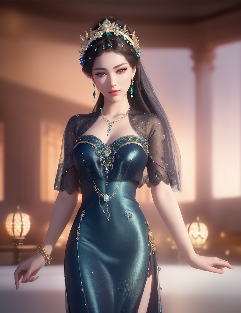 ultra realistic 8k cg, picture-perfect face, flawless, clean, masterpiece, professional artwork, famous artwork, cinematic lighting, cinematic bloom, perfect face, beautiful face, fantasy, dreamlike, unreal, science fiction,  beautiful clothes, lace, lace trim, lace-trimmed legwear,  (rich:1.4), prestige, luxury, jewelry, diamond, gold, pearl, gem, sapphire, ruby, emerald, intricate detail, delicate pattern, charming, alluring, seductive, erotic, enchanting, hair ornament, necklace, earrings, bracelet, armlet,halo((,1girl, pov,))(((,  1girl,  solo,looking at viewer, ))),(((1girl, solo, dress, jewelry)))<lora:DA_WhiteSnakeGreenSnake:0.7>
