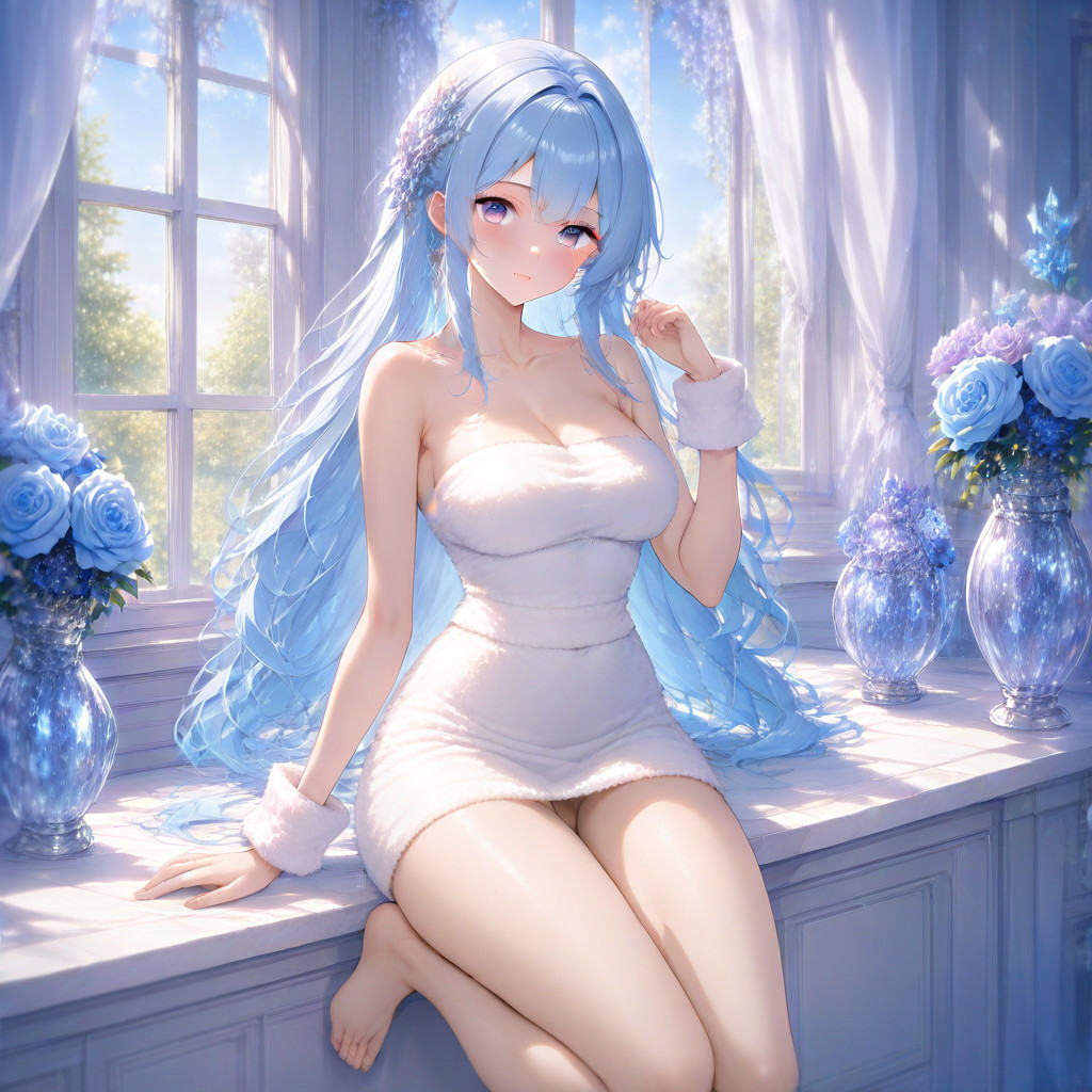 furset topskirt,  furset wrist cuffs,  bare shoulders on Tensor.Art