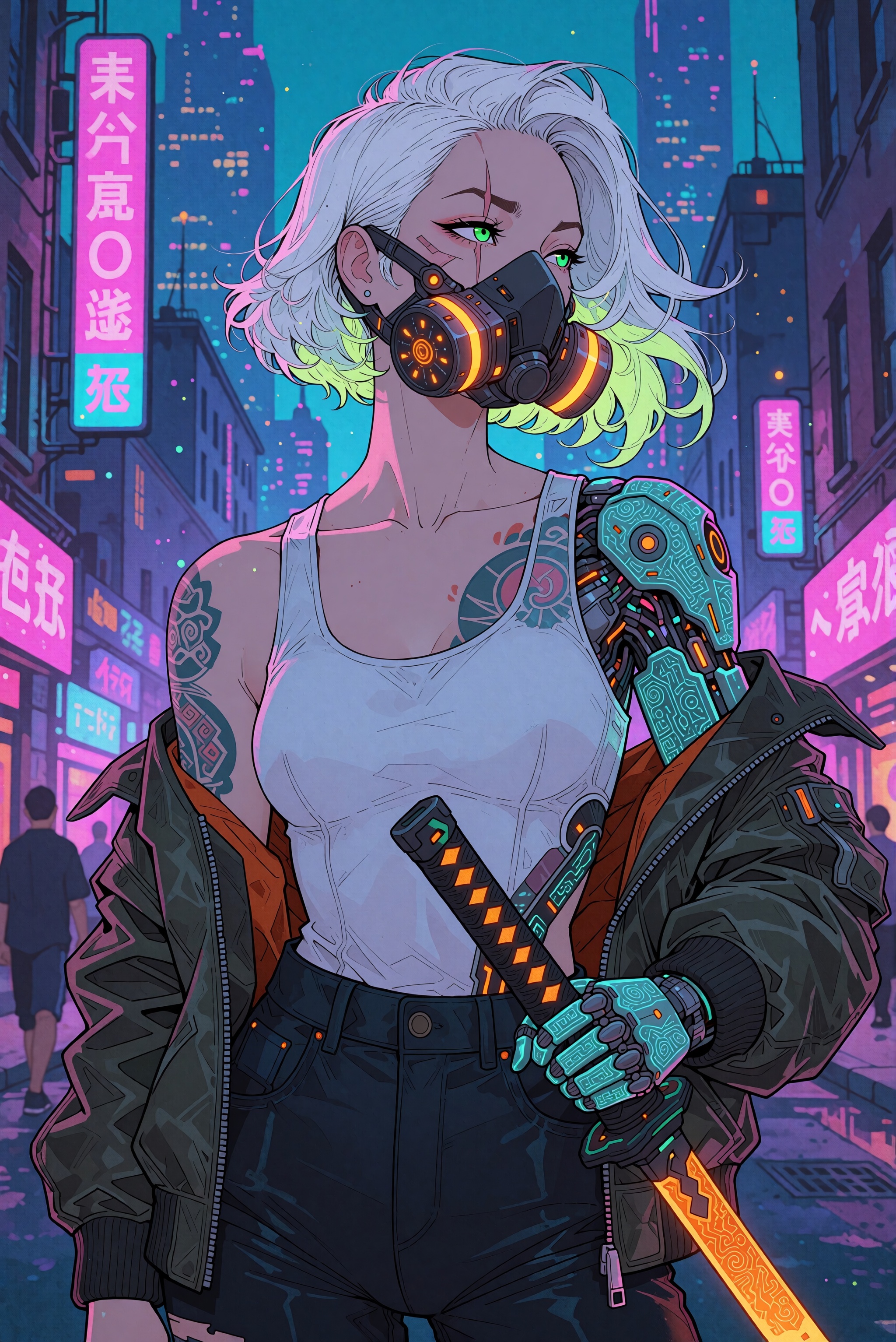 detailed lineart illustration,  solo,  neon palette on Tensor.Art