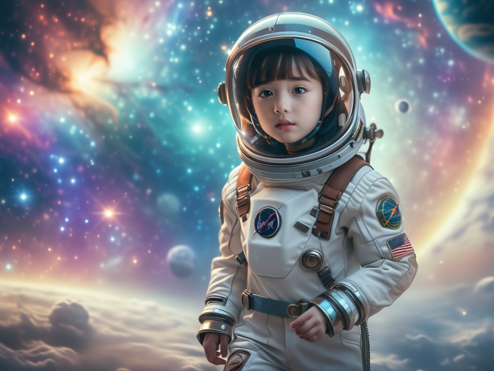 (masterpiece, top quality, best quality, official art, beautiful and aesthetic:1.2),feixing, 1girl, space, space helmet, planet, solo, realistic, spacesuit, earth \(planet\), astronaut, helmet, brown hair, star \(sky\)