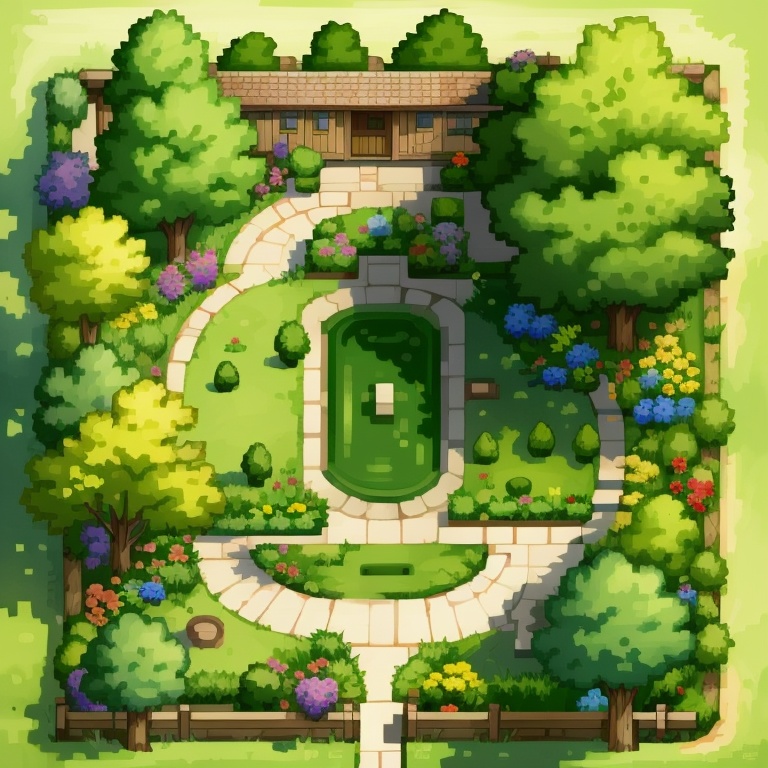 ((HRD, HUD, 8K)),((masterpiece, best quality)), highly detailed, soft light,courtyard, tree, grass, no humans, scenery, outdoors, flower, plant, door, <lora:20240330-1711766676812:0.8>