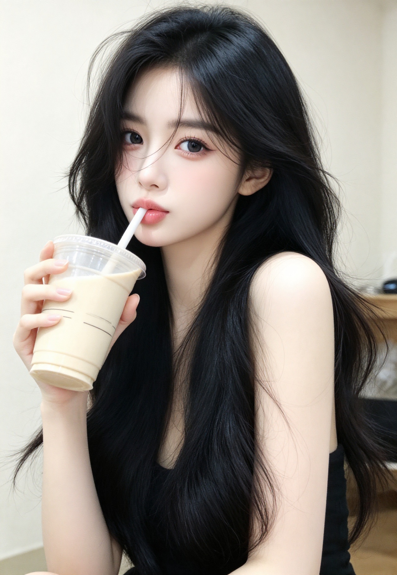 以INS风为主的室内场景照片,  画面的主体是一位超高颜值的美少女,  她有着一头黑长直的秀发 by 天海TianHai on Tensor.Art