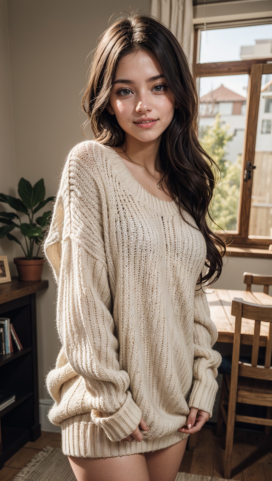 edgy pinterest woman,  20 years old,  wearing a oversized sweater on Tensor.Art