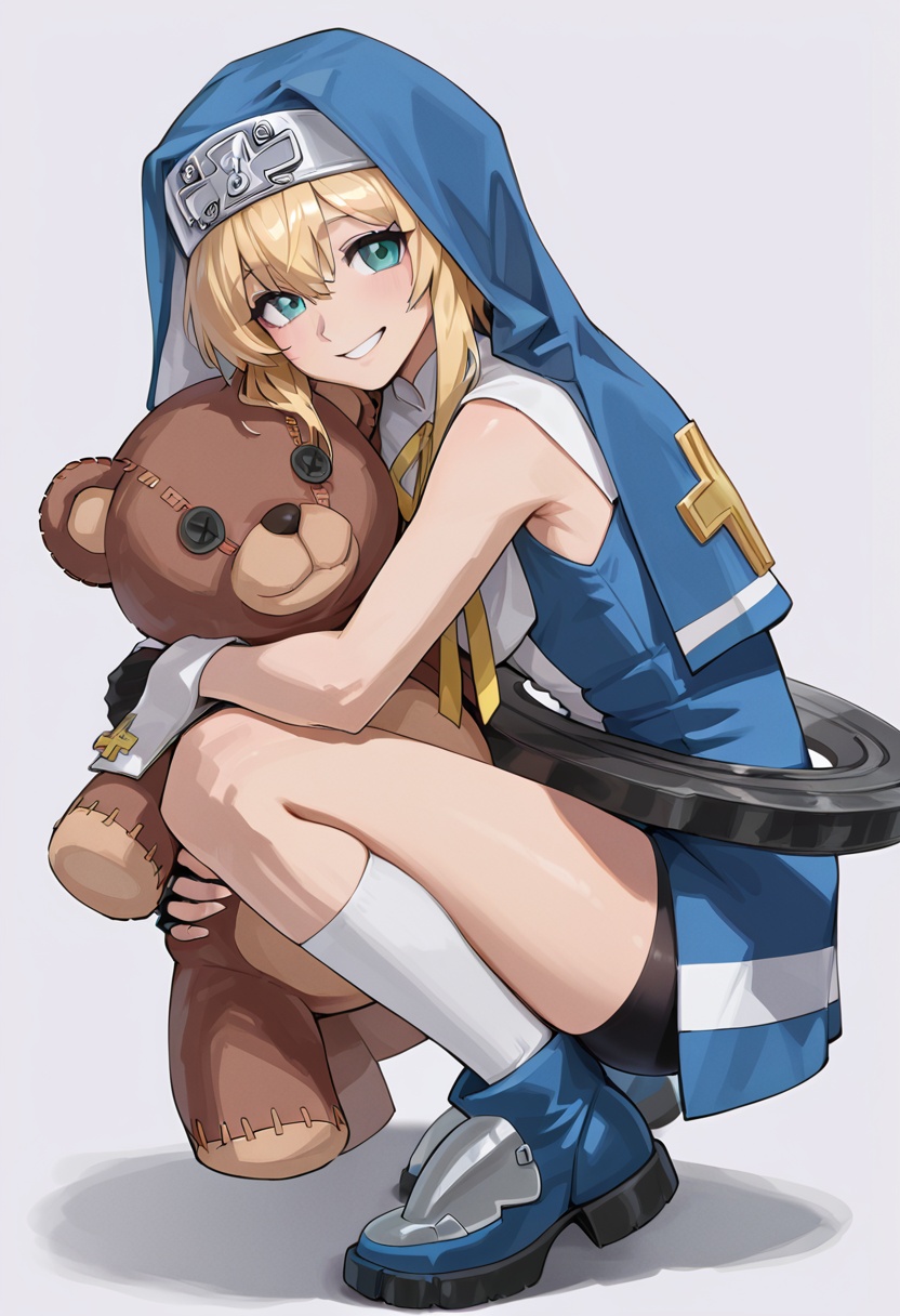 bridget \(guilty gear\),  blue veil,  squatting on Tensor.Art