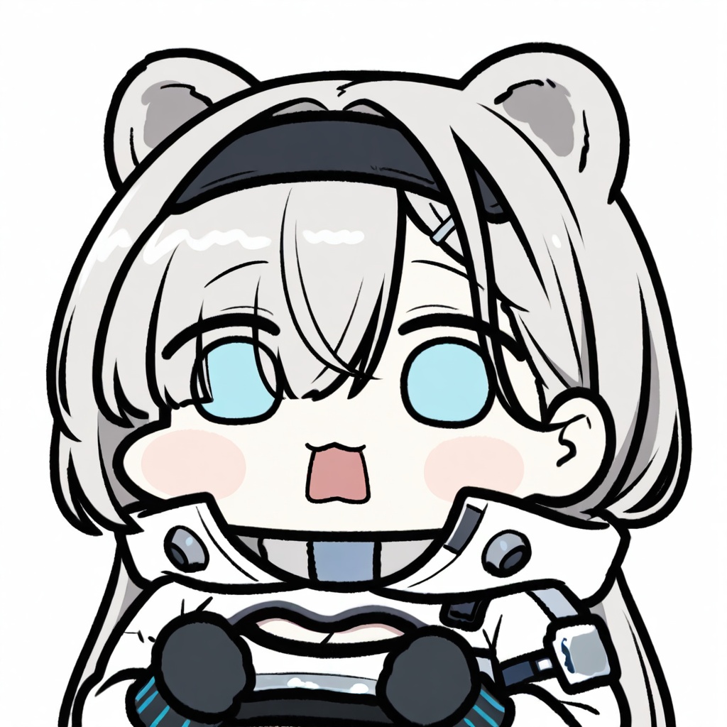 chibi,1girl,solo,upper body,aurora \(arknights\),arknights,animal ears,bear ears,blue eyes,,long hair,hairband,black hairband,white hair,hair over one eye,very long hair,eyes visible through hair,grey hair,meme,open_mouth,parody,shocked_black_guy_(meme),wide-eyed, ,white background,simple background,<lora:JazzJack_noob1:0.9>,