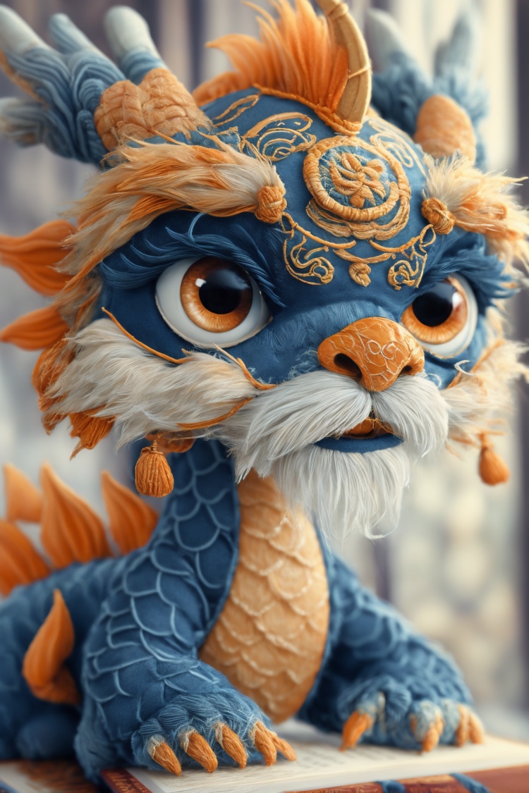 (best quality),(masterpiece),embroider,dragon animal,horn,no humans,animal focus,solo,looking at viewer,realistic,animal,book,brown eyes,<lora:embroiderDoll:0.8>,