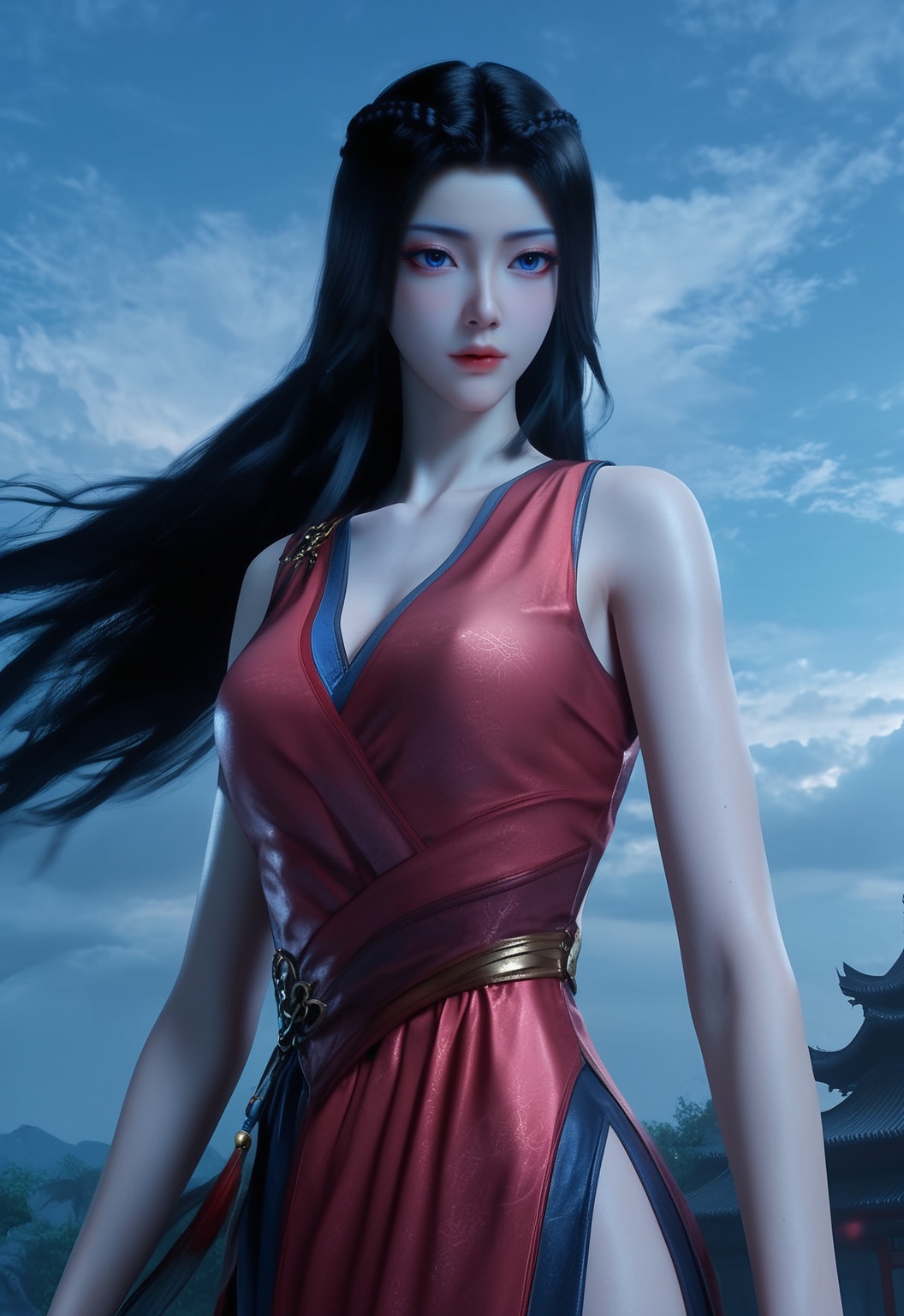 score_9,score_8_up,score_7_up,break,1girl,upper body,china outfit,looking at viewer,sky,china dress,1girl,solo,best light,1girl,solo,long hair,dynamic pose,pale skin,<lora:NM_红元瑶py2:0.8>,
