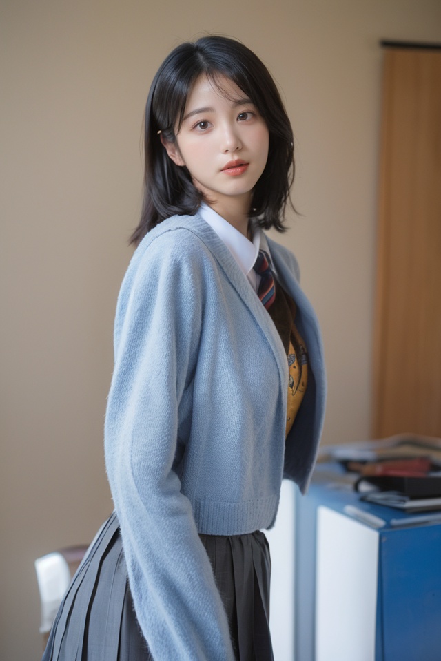 best quality,masterpiece,ultra high res,1girl,looking at viewer,pure color background,huge breasts,<lora:epicxin_lora:1>,school_uniform,