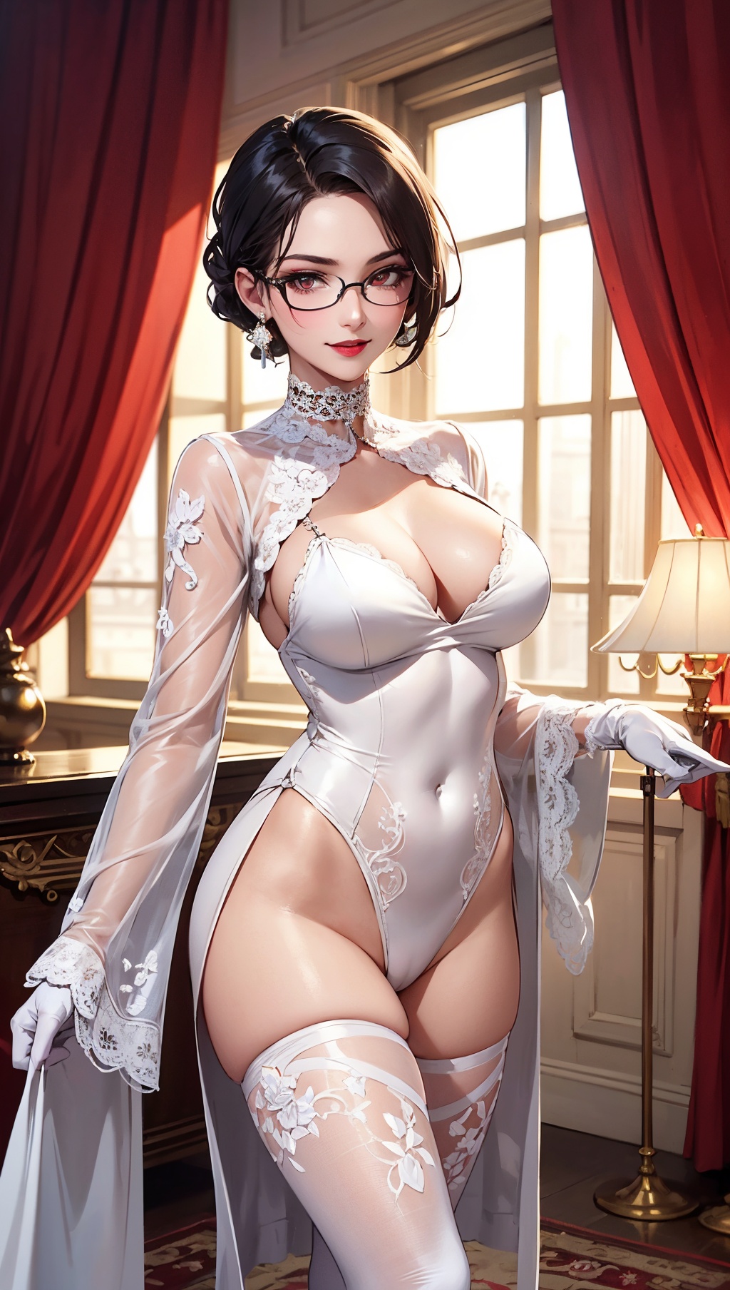 A photo of a young woman. (looking at the viewer). (short messy dark hair),  (slender),  (dark lips) on Tensor.Art
