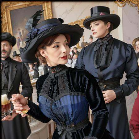 masterpiece,  uhd,  sharp color photo of a beautiful woman wearing a high-neck layered black dress on Tensor.Art