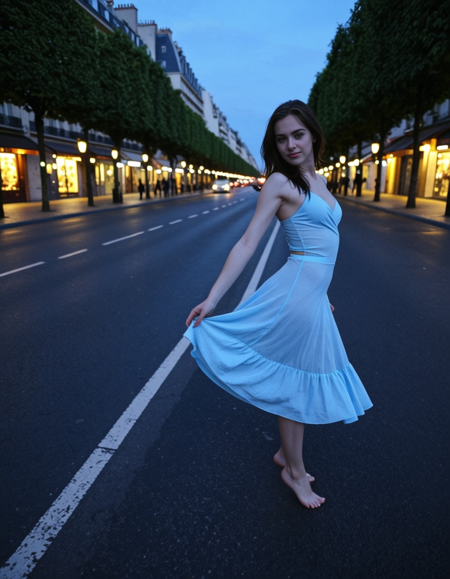 ehbluehour,  girl dancing in the streets of paris on Tensor.Art