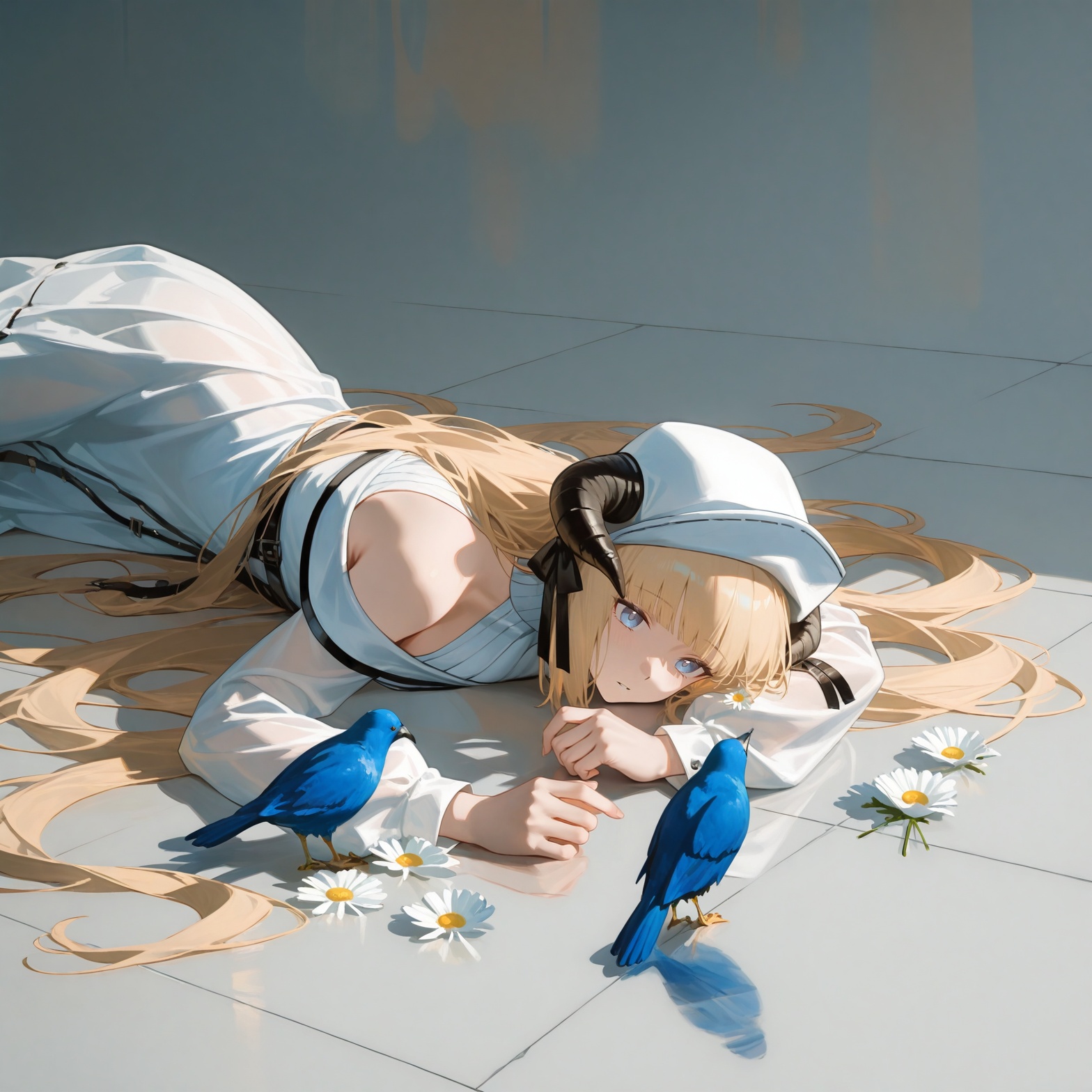 1girl,  nightingale \(arknights\),  demon horns on Tensor.Art