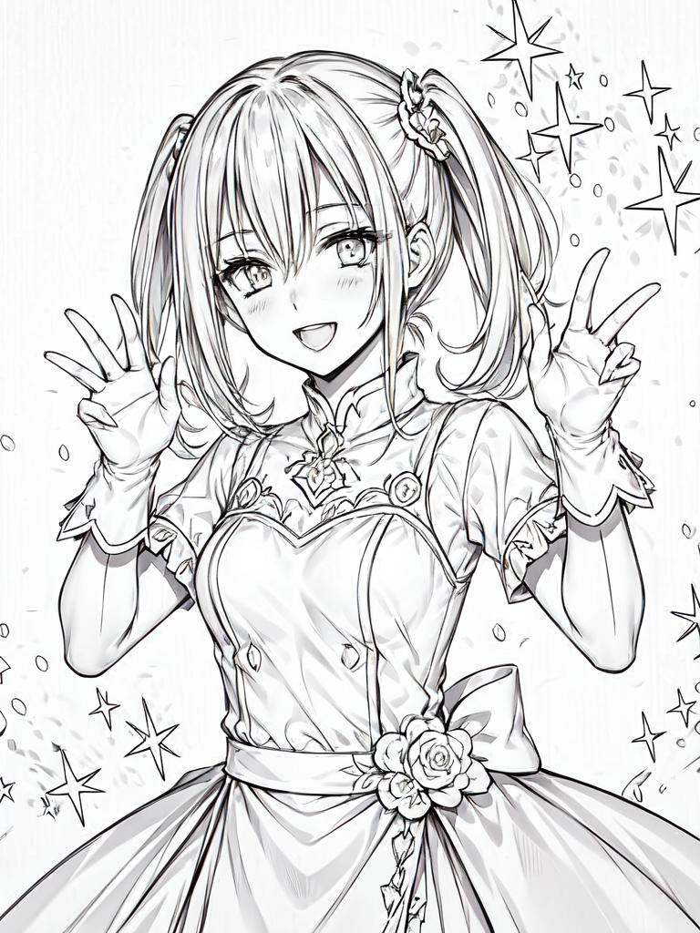 monochrome,  1girl,  cheerful on Tensor.Art