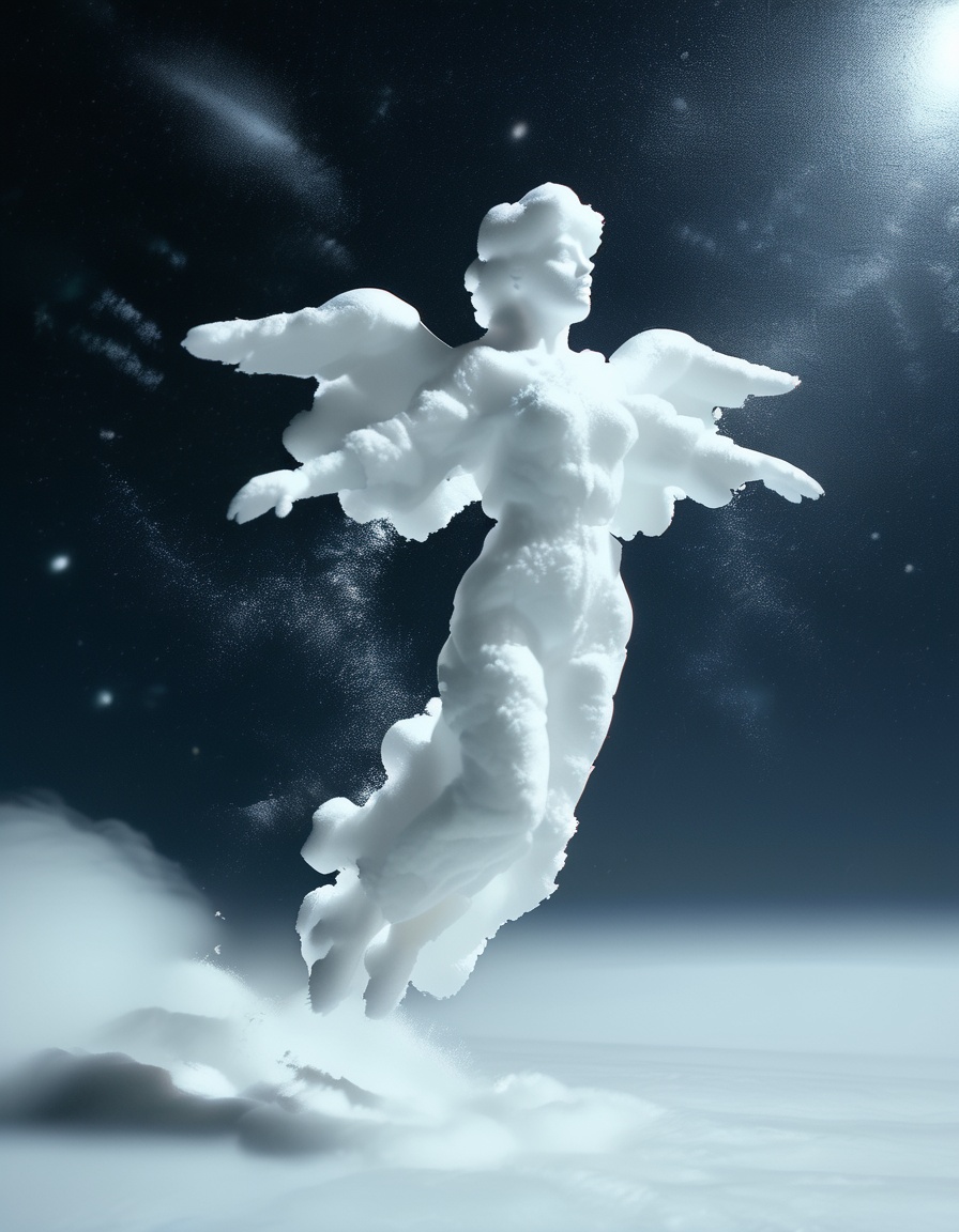 photo of a flying woman made of snow,  in space,  nightly cinematic on Tensor.Art