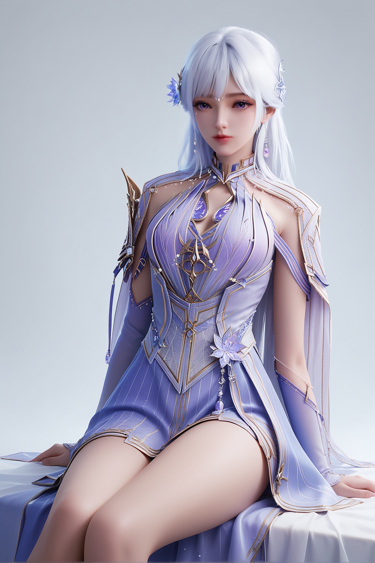 score_9,score_8_up,score_7_up,<lora:wy_shengcaier_ly_XL7.0:0.8>,1girl,long hair,breast,medium breast,hair_ornament,dress,white hair,purple eyes,blue_dress,thick_thighs,sitting,simple background,white_background,