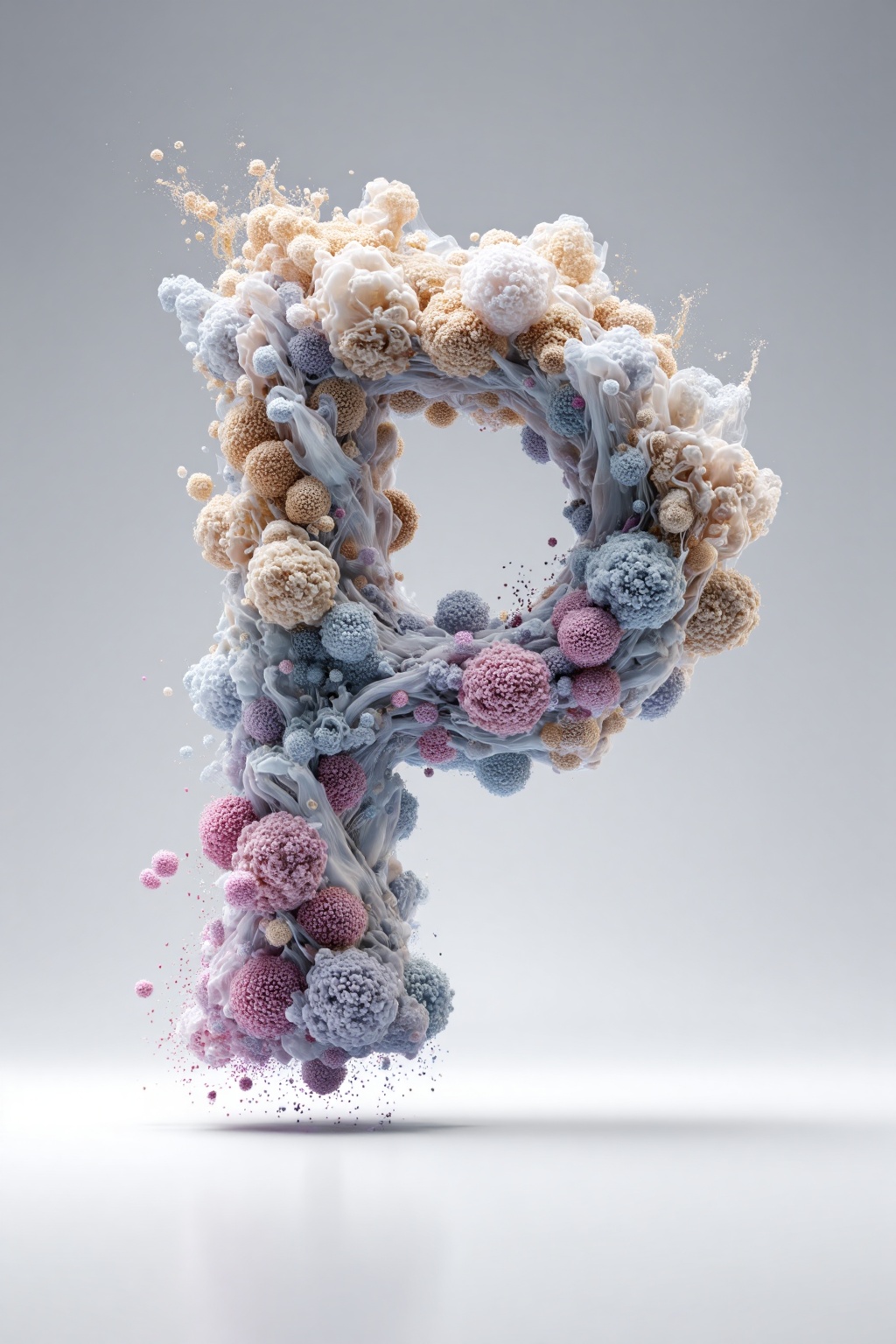 beijihui,3D icon design of letter 'P',**** of swirling particle-cloud aggregation of translucent motes pulsing in density,continuous cloud morph,hyperrealistic,hyperdetail,futuristic,front view,studio lighting,100mm lens,white solid background,