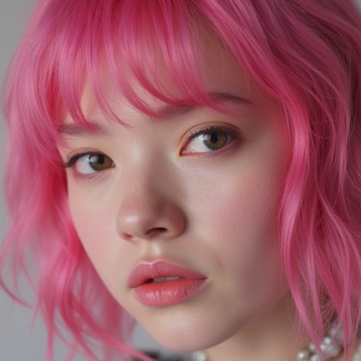 In the style of ohwx,  a portrait of a woman with pink hair and sexy eyes on Tensor.Art