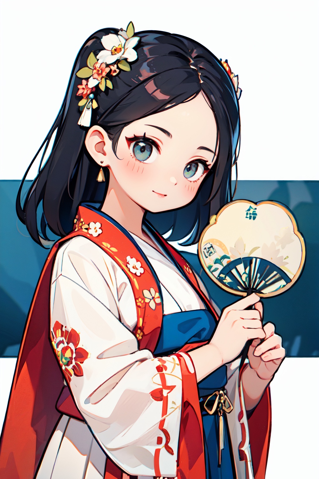 1girl,tuanshan,traditional attire,holds a fan,upper body,, masterpiece,best quality,very aesthetic,absurdres,