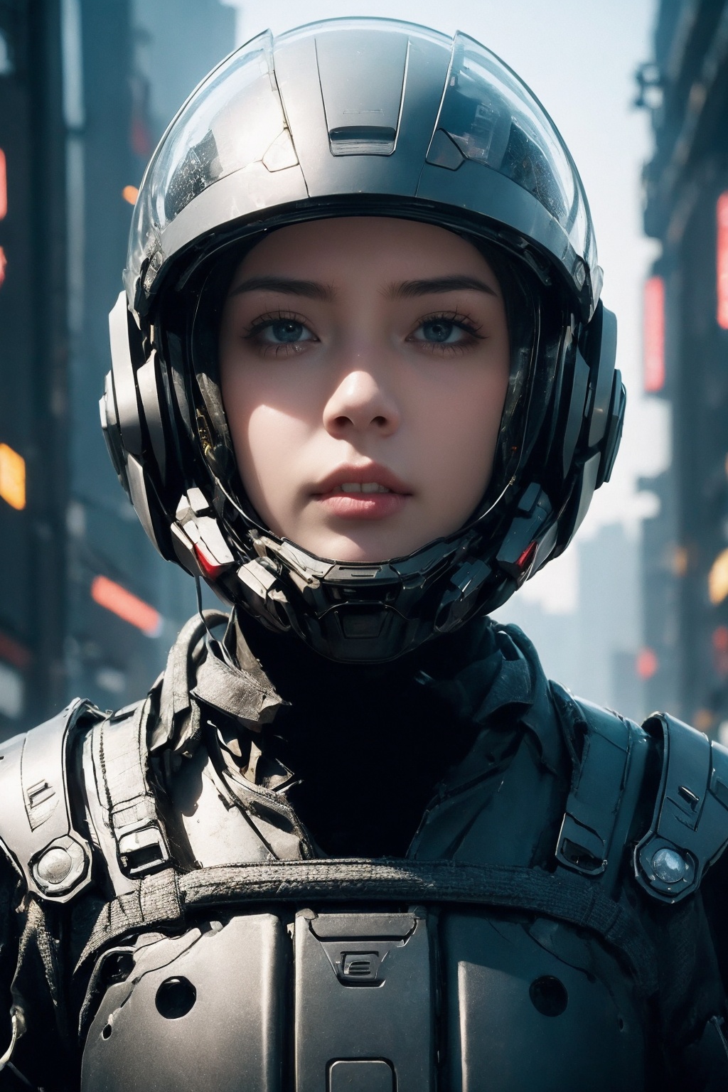 photorealistic,  1girl,  cyberpunk armor on Tensor.Art