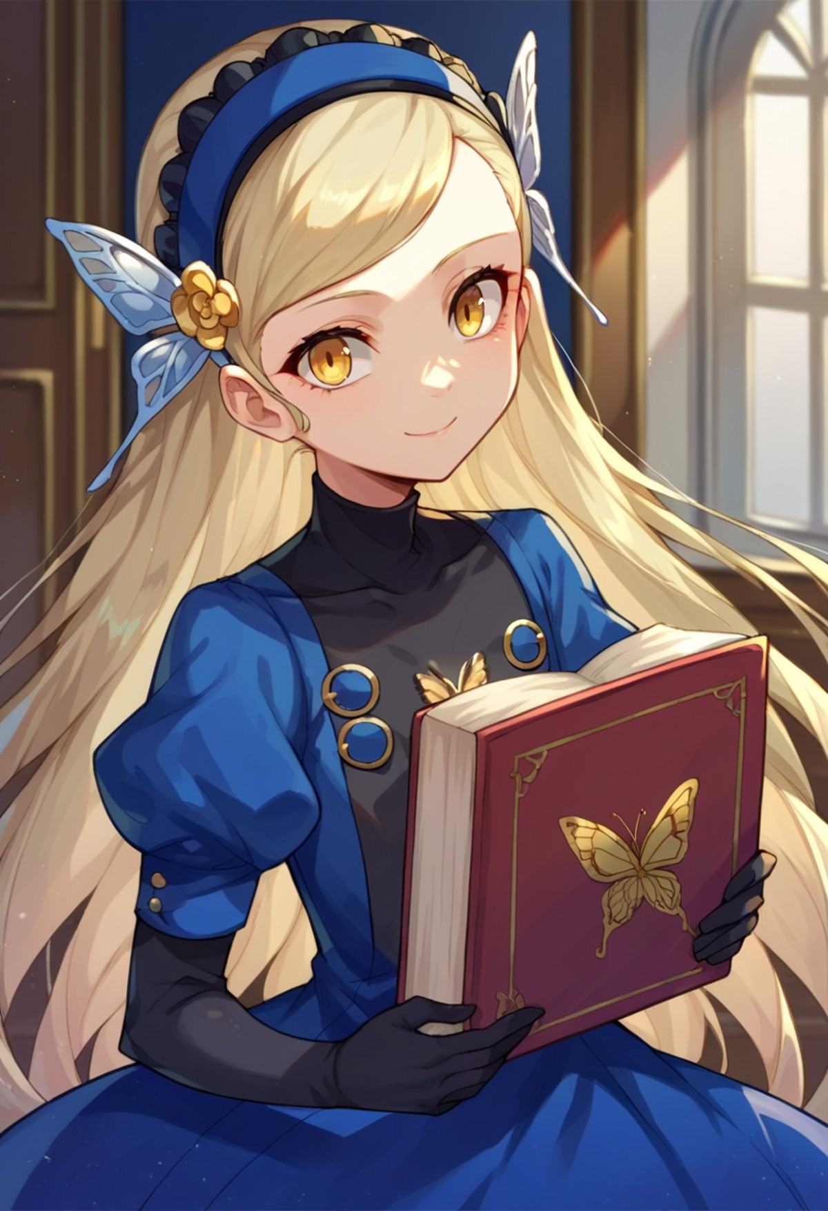 solo,  smile,  holding book on Tensor.Art