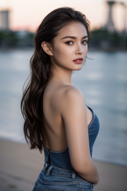 (masterpiece,best quality:1.5),ultra realistic,32k,RAW photo,(high detailed skin:1.2), 8k uhd, dslr, soft lighting, high quality, film grain,Accent lighting ,(🏖️,🕌),🌿,🌸,🍁, pretty lady, royal style, diamond  accessories, sexy, (sexy bare back ), deep indigo denim , braided hair ,(sexy),,hwgirl,<lora:Hwgirl_V04:0.8>,