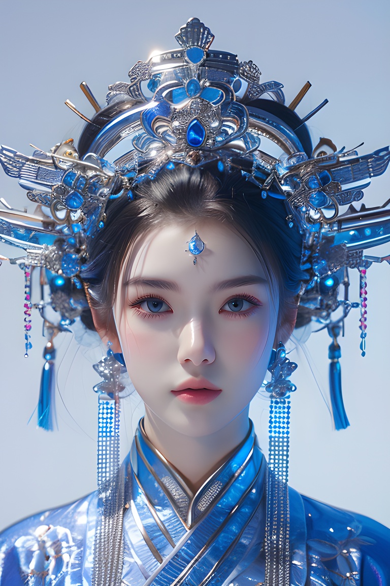 1beauty,colorful,neon lights,Cyberpunk beauty,artist name,bangs,blue eyes, closed mouth ,earrings ,eyelashes ,face, glowing ,gradient, gradient background ,hair ornament ,hair stick ,halo ,jewelry ,lips ,long hair, looking at viewer ,makeup ,mascara, portrait ,simple background ,solo, tassel ,upper body ,cyberpunk ,3d, neon light ,Bagua ,Tai Chi ,future technology, glow, glow effect ,high detail, best quality ,Tang Dynasty clothing ,hanfu , <lora:20240218-1708234260649:0.7>, <lora:lora_美女大胸写实:0.4>, <lora:meinv123:0.6>