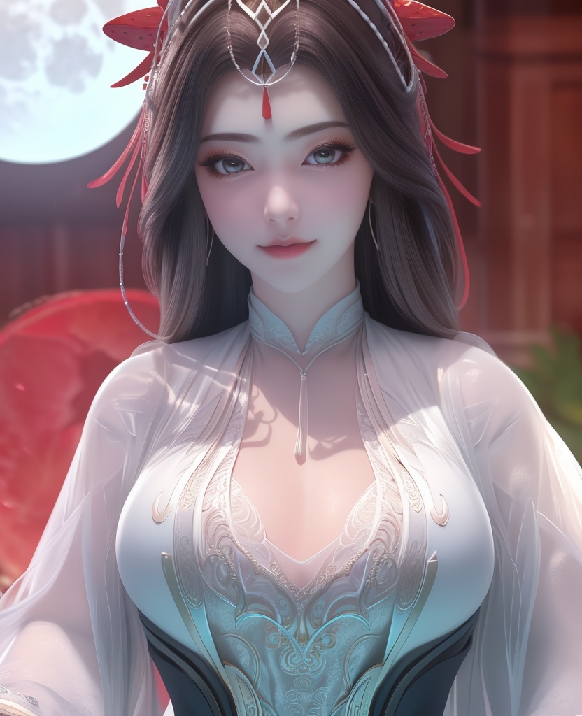 <lora:557-DA-百炼成神-玉婆婆:0.8>(,1girl, ,best quality, ),looking at viewer,  ,ultra detailed background,ultra detailed background,ultra realistic 8k cg, , ,masterpiece, (( , )),, ultra realistic 8k cg, ,      ,lily \(flower\) ,full moon ,strawberry blossoms      (cleavage), (),