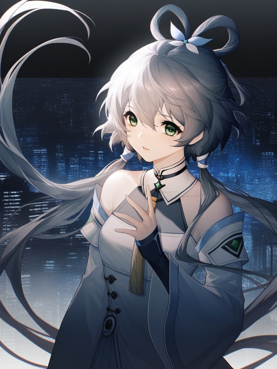 luo tianyi,1girl,masterpiece,high quality,best quality,beautiful,artist:lobelia_(saclia),city,upper body,artist:noyu_(noyu23386566)