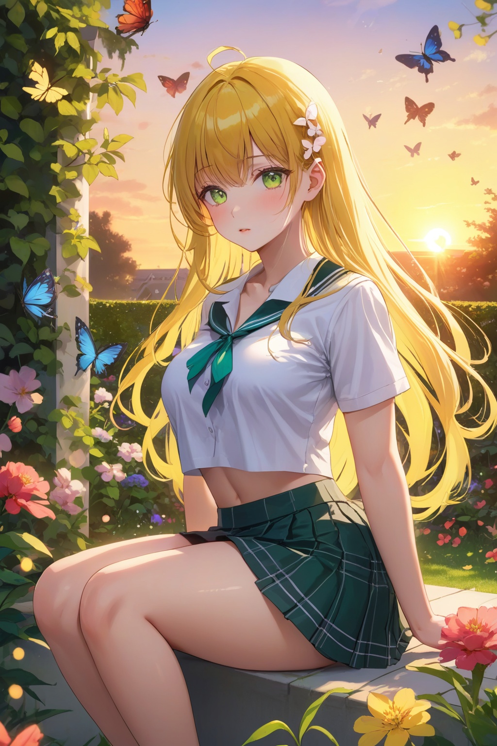 crop shirt,  wearing sexy school outfit,  masterpiece on Tensor.Art