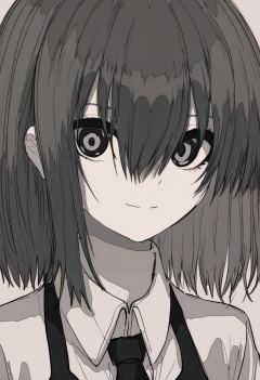 masterpiece, best quality,1girl, makima \(chainsaw man\), monochrome, greyscale, solo, looking at viewer, ringed eyes, simple background, bangs, white background, portrait, medium hair, closed mouth, close-up, sketch, light smile, hair between eyes , <lora:焦茶XLlokr8f-000188:0.95>