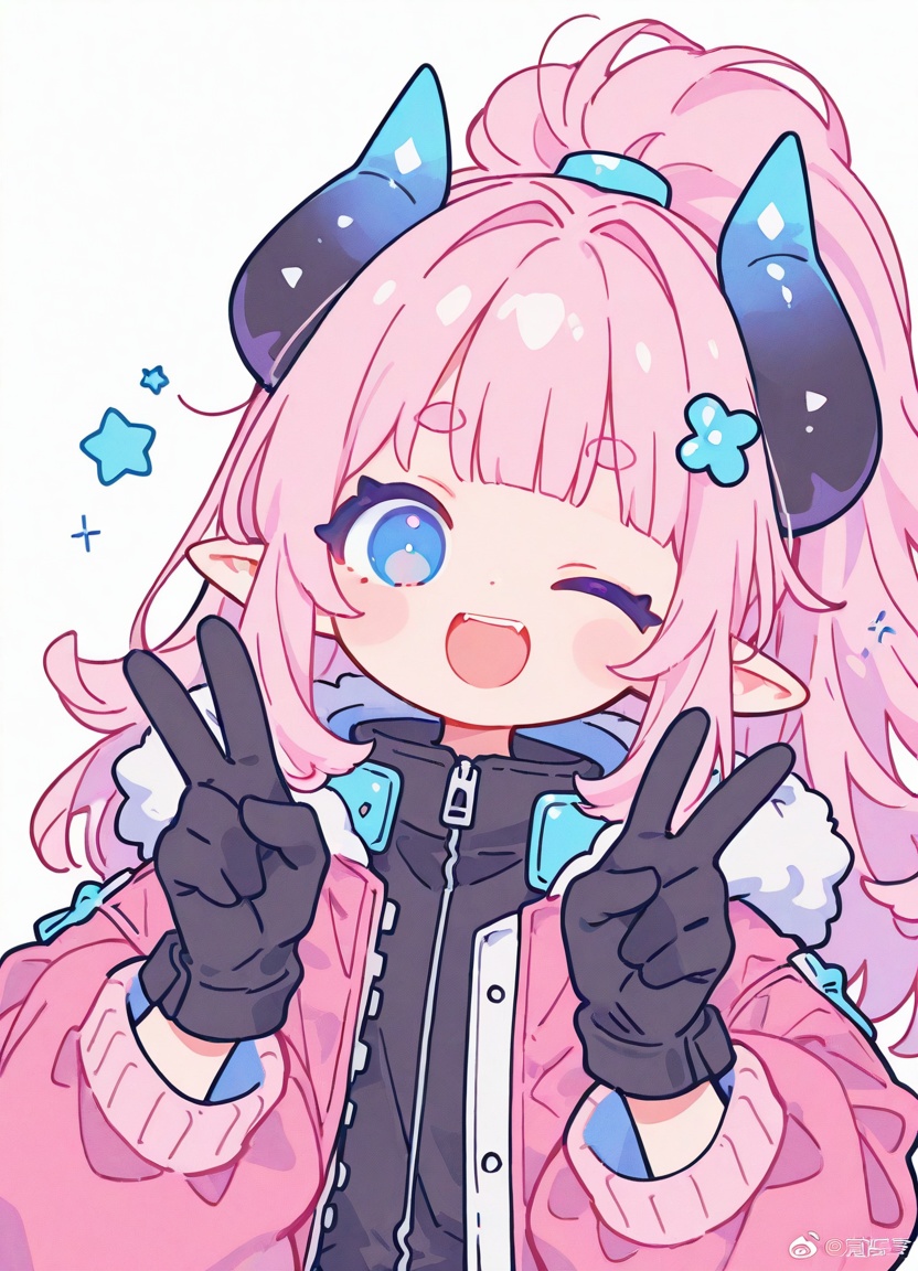1girl,  one eye closed,  pink hair on Tensor.Art