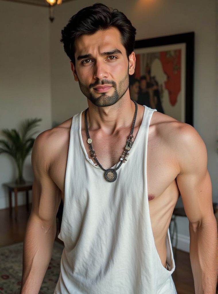 Rohit Khandelwal ,  droparm **** top,  necklace on Tensor.Art