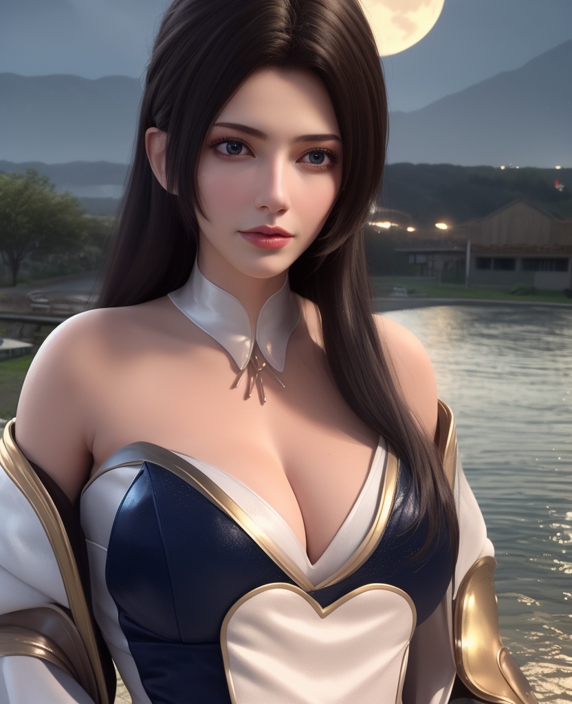 <lora:584-DA-星辰变-白灵:0.8>(,1girl, ,best quality, ),looking at viewer,masterpiece, (( , )),, realistic,science fiction,mole, ultra realistic 8k cg, crescent moon, (cleavage), (),