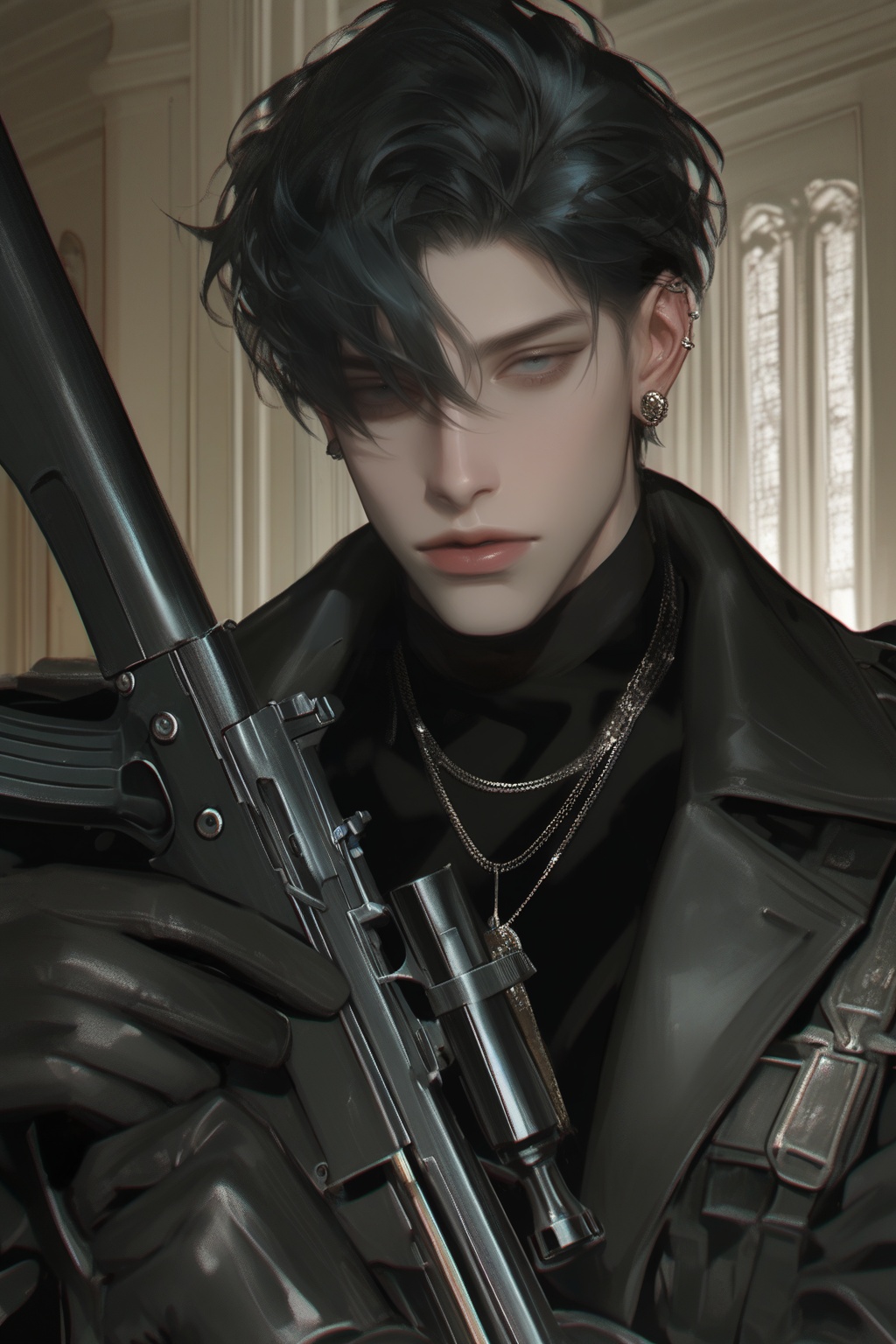 weapon,  solo,  black hair by MissFidonyo on Tensor.Art