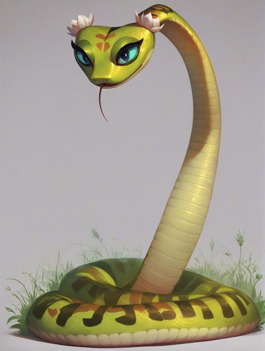 Masterpiece,Best Quality,master viper,snake,grass,full body,feral,solo,perfection detail,extreme detail,solo,green body,simple background,<lora:aki:0.8>,score_9,score_8_up,score_7_up,score_6_up,