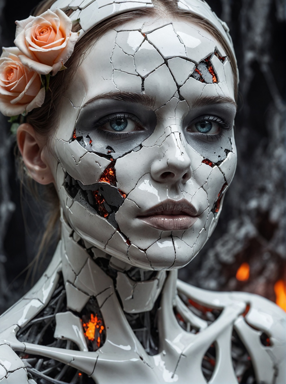 Death of a beautiful humanoid female,  a broken android,  digital art on Tensor.Art