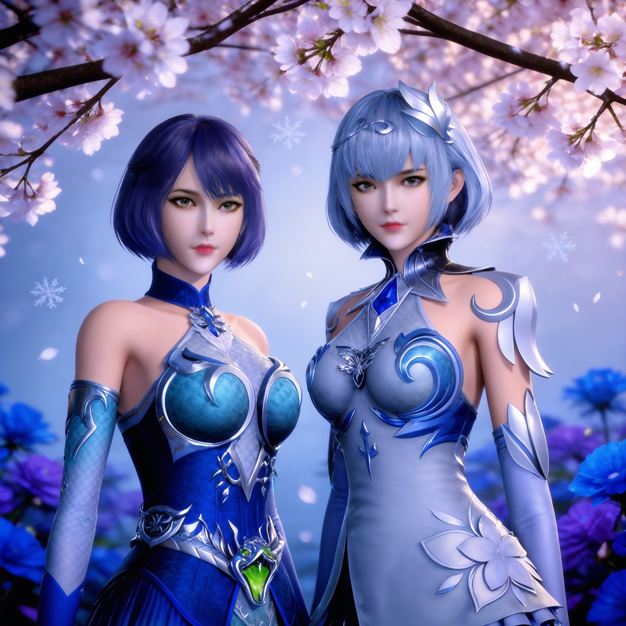 2girls,  short hair,  hair ornament by 漫 on Tensor.Art