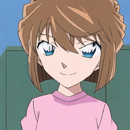 1girl,solo,brown hair,short hair,blue eyes,bangs,looking at viewer,shirt,smile,full_shot,<lora:huiiyuan0.02:1>,