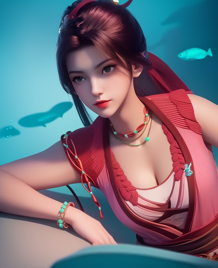 <lora:547-DA-诛仙-肖欢:0.8>(,1girl, ,best quality, ),looking at viewer,masterpiece, ((((, solo,  , ,solo focus, ,underwater, )))) ,ultra realistic 8k cg,   clean, masterpiece,     cinematic lighting, cinematic bloom,  (( , )),, , unreal, science fiction, luxury, jewelry, diamond, gold, pearl, gem, sapphire, ruby, emerald, intricate detail, delicate pattern, charming, alluring, seductive, erotic, enchanting, hair ornament, necklace, earrings, bracelet, armlet,,(cleavage),