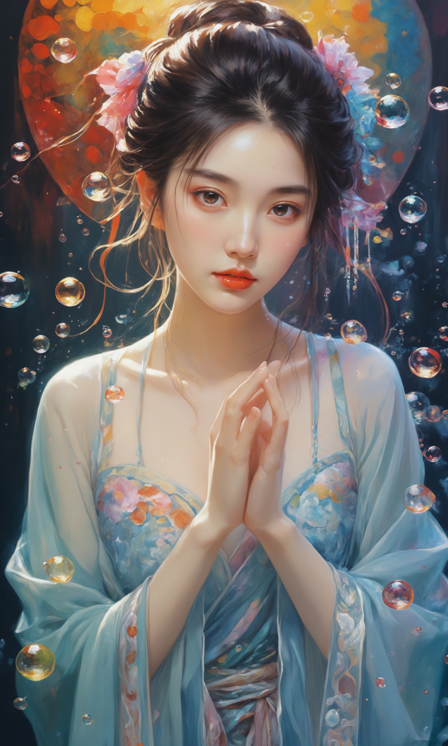 Colorful colors,  surrounded by water bubbles,  oil paintings painted in anime style on Tensor.Art