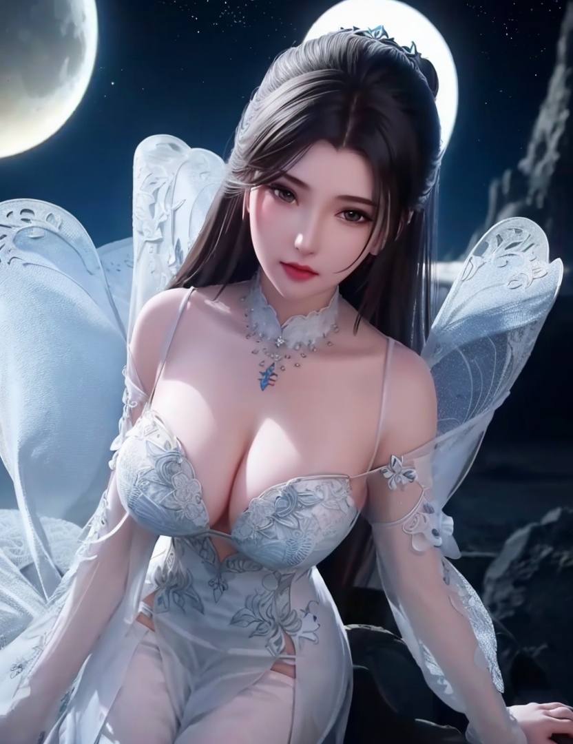 <lora:520-DA-诛仙CG-陆雪琪:0.8>(,1girl, ,best quality, ),looking at viewer,  ,,ultra detailed background,ultra detailed background,ultra realistic 8k cg, ,masterpiece, (( , )),, realistic,science fiction,mole, ultra realistic 8k cg, ,     ,crescent moon, jasmine \(flower\),     (cleavage), (),