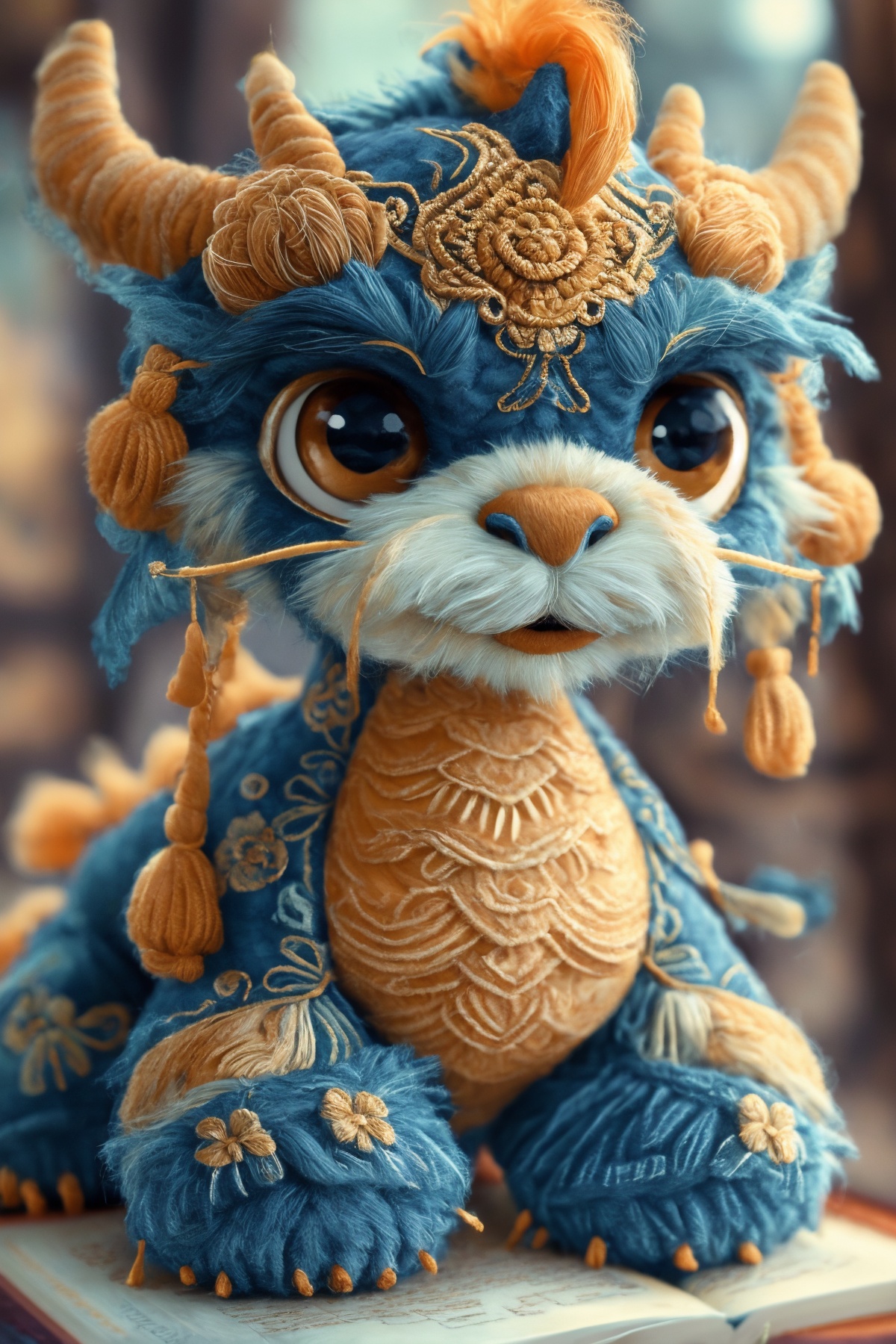 (best quality),(masterpiece),embroider,Bull animal,horn,no humans,animal focus,solo,looking at viewer,realistic,animal,book,brown eyes,<lora:embroiderDoll:0.8>,