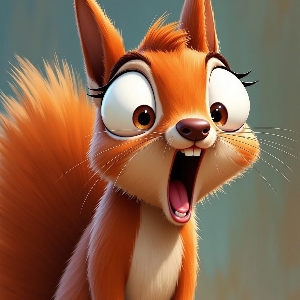 funny animals,  "Digital painting of a surprised squirrel,  close-up portrait on Tensor.Art
