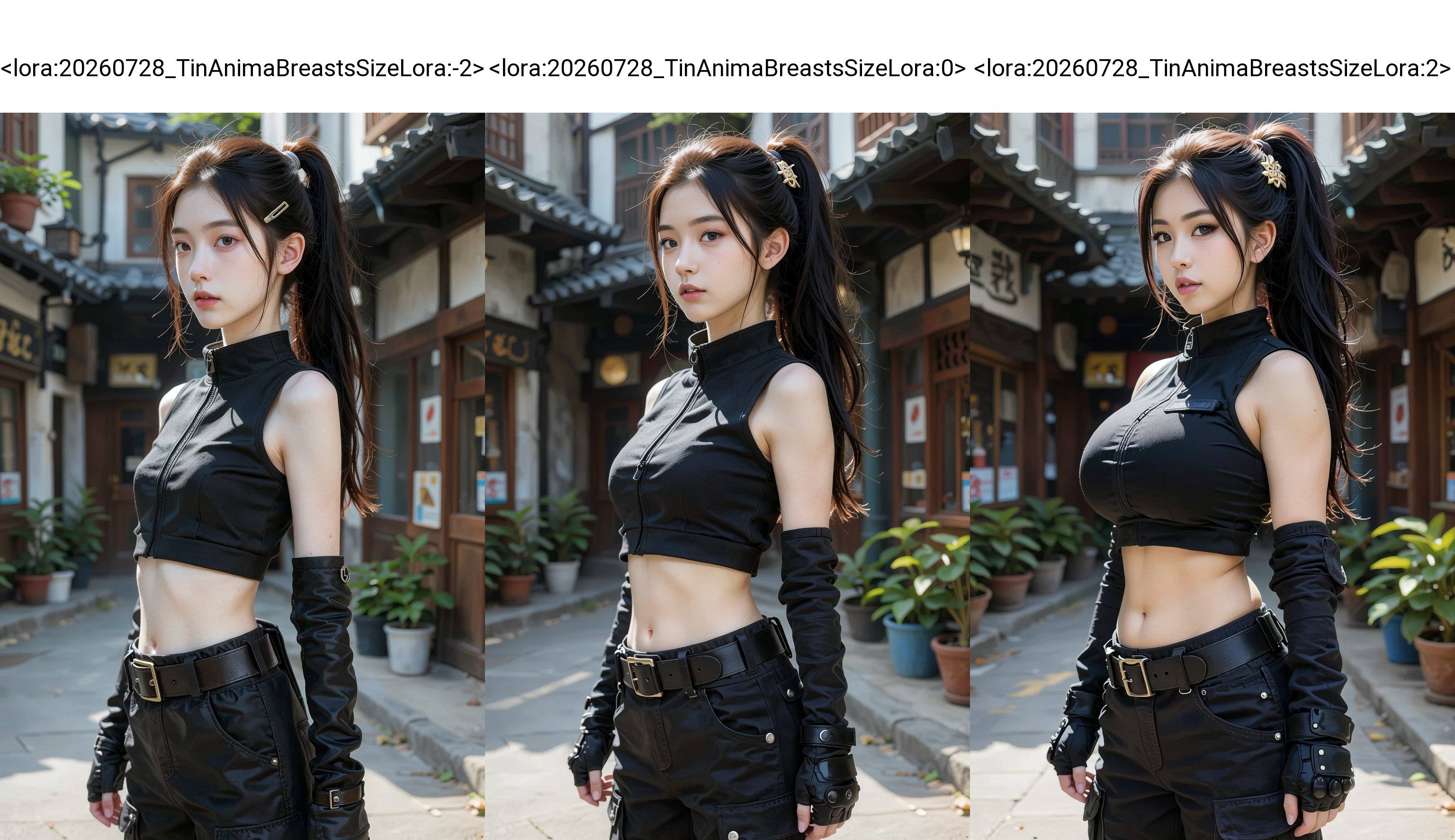 A young East Asian woman,  appearing to be in her early twenties,  stands in a three-quarter profile on Tensor.Art