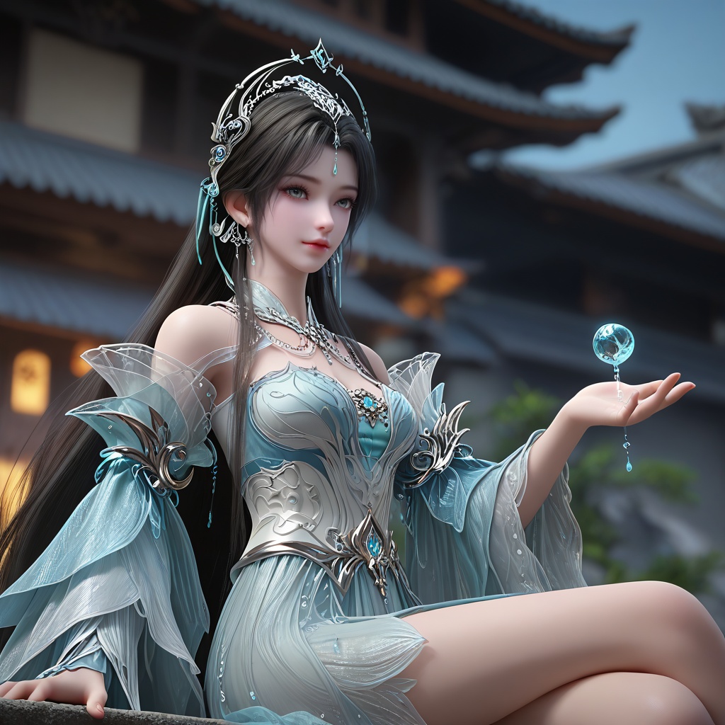 (oriental architecture, elegant decor, sophisticated style:1.1),sitting, crossed legs,(breasts:1.2),<lora:XL16完美世界天神书院清漪:0.95>,miss qingyi,white sheer corset dress over a pale blue underlay,grey eyes,black hair,hair ornament,half-up crown ponytail with long cascading hair,very long hair,jewelry,wide flowing sleeves,pelvic curtain,, zPDXL2, score_9, score_8_up, score_7_up BREAK realistic, masterpiece,best quality, highly detailed,, zPDXL3, zPDXL2,zPDXL, zPDXLxxx, zPDXLrl,