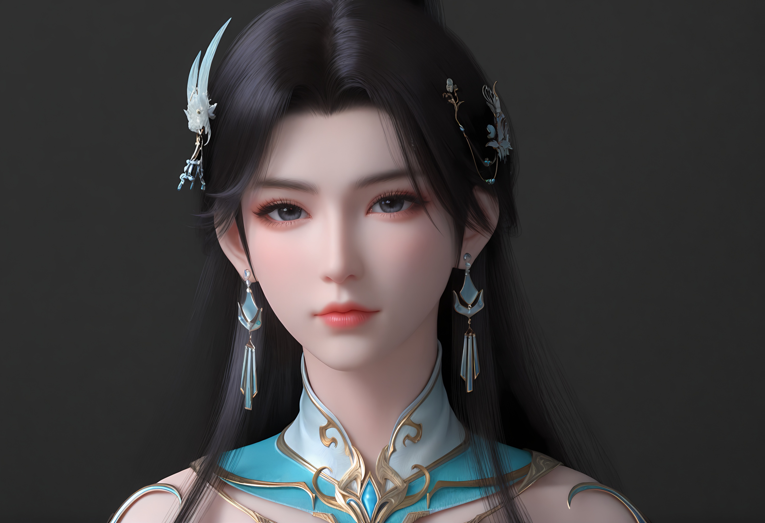 (score_9),portrait,(close-up),solo focus,(eye focus),<lora:古熏儿2-apony-000009:0.85>,guxuner,1girl,solo,long hair,hair ornament,earrings,ponytail,hair tie,black hair,jewelry,mature_female,collarbone,large breasts,cleavage,BREAK<lora:Expressive_H-000001:0.8>,light blush,Expressiveh,looking at viewer,front view,<lora:e肤色滑块:0.25>,fair_skin,(pale skin),ultra-detailed skin texture,detailed textures,<lora:皮肤凹痕:1.2>,BREAKsimple background,black background,<lora:e色温:0.25>,4K ultra HD,sharp focus,high detail,high contrast,