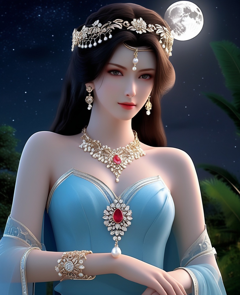 <lora:592-DA-XL-星辰变-姜立:0.8>(,1girl, ,best quality, ),looking at viewer,masterpiece(,1girl,night, starry sky, milky way,outdoors, full moon,  night sky, darkness,  world of darkness, , ) ,ultra realistic 8k cg,   clean, masterpiece,     (( , )),, , , prestige, luxury, jewelry, diamond, gold, pearl, gem, sapphire, ruby, emerald, intricate detail, delicate pattern, charming, alluring, seductive, erotic, enchanting, hair ornament, necklace, earrings, bracelet, armlet,halo((, )), (),