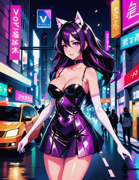 a failed vtuber working the streets,  night district,  hyperrealistic on Tensor.Art