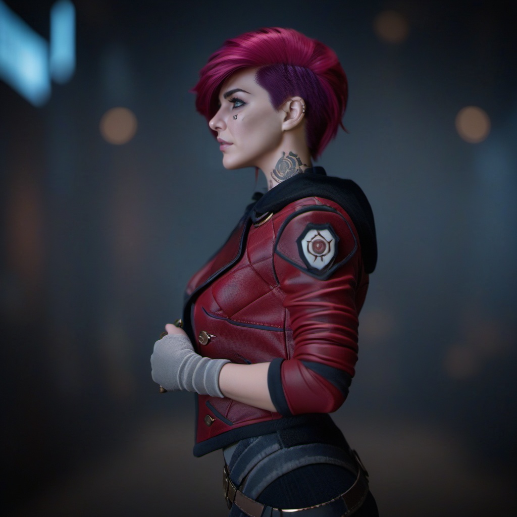 a woman,  pink hair,  red jacket on Tensor.Art